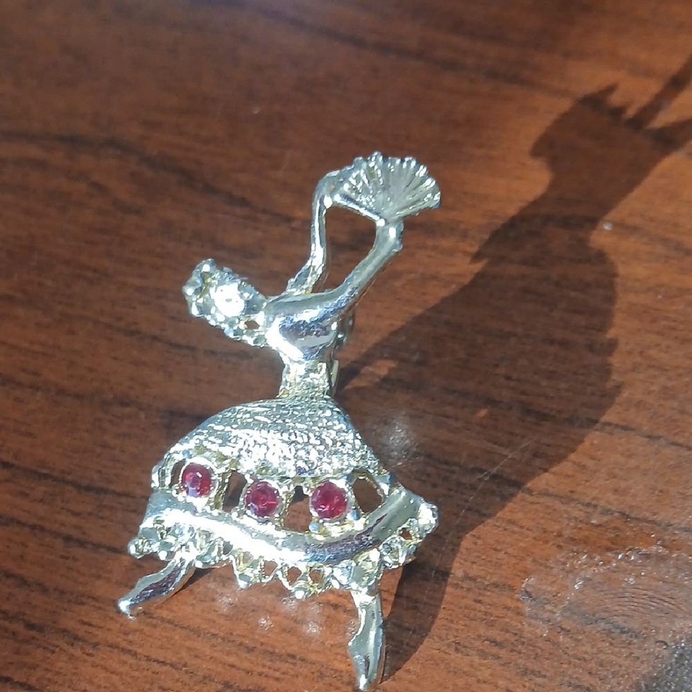 Elegant Silver and Red Dancer Brooch